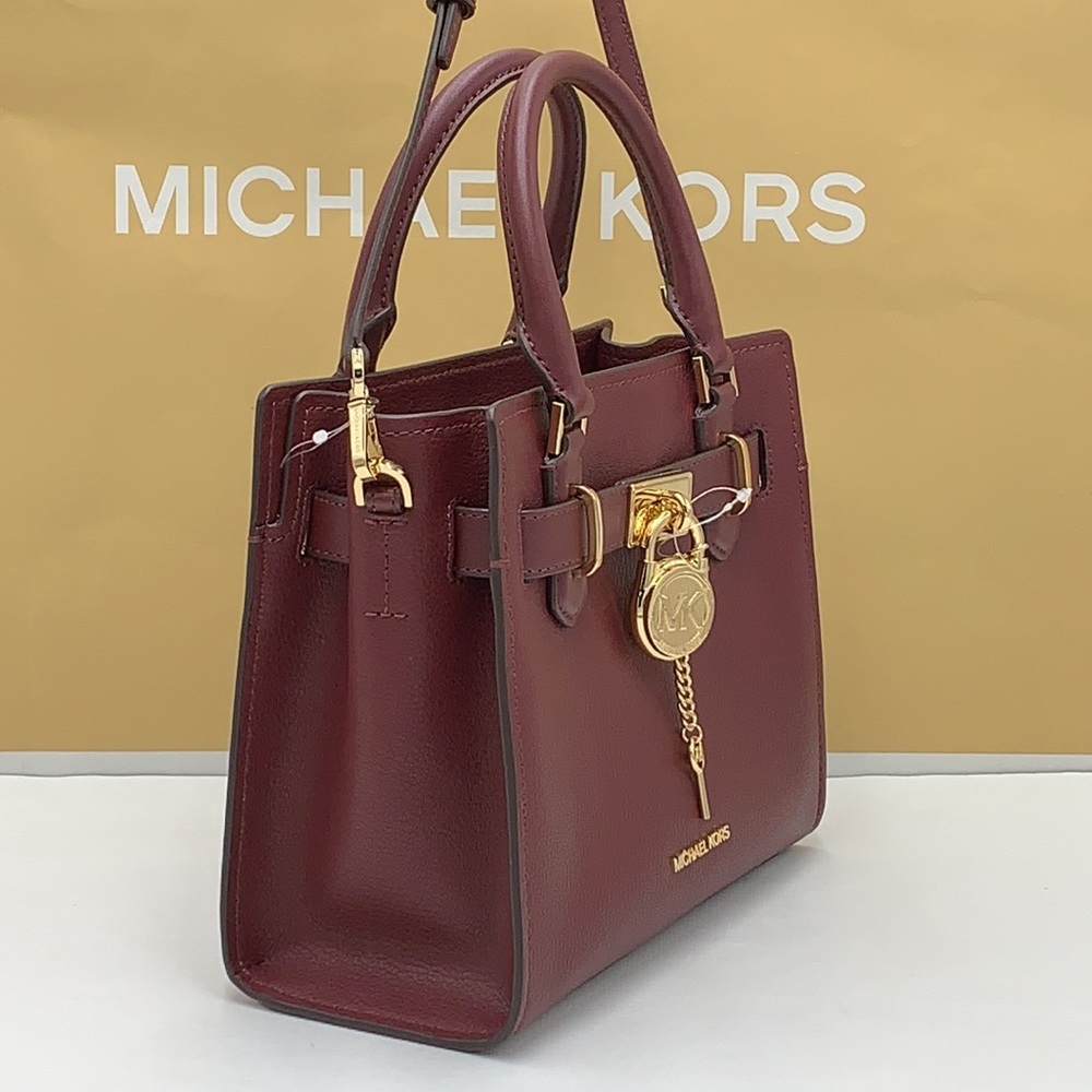 Michael Kors Hamilton Small Satchel Shoulder Crossbody Bag Dark Cherry color - Picture 7 of 15